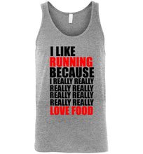 Load image into Gallery viewer, I Like Running Because I Really Really Really Like Food Unisex Tank Top