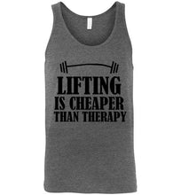 Load image into Gallery viewer, Lifting Is Cheaper Than Therapy Unisex Tank Top