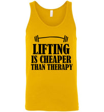 Load image into Gallery viewer, Lifting Is Cheaper Than Therapy Unisex Tank Top