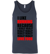 Load image into Gallery viewer, I Like Running Because I Really Really Really Like Food Unisex Tank Top