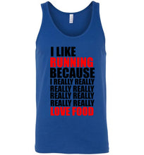 Load image into Gallery viewer, I Like Running Because I Really Really Really Like Food Unisex Tank Top