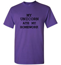 Load image into Gallery viewer, My Unicorn Ate My Homework T Shirt

